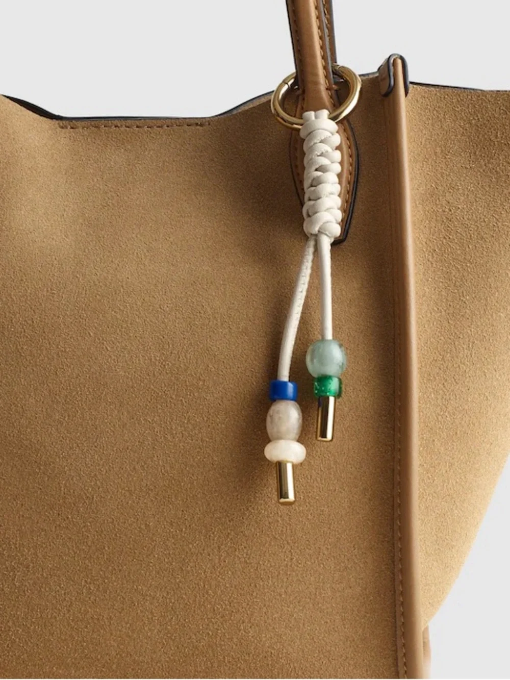 NWT Madewell Ivory Braided Leather Bag Charm with Blue and Green Beads